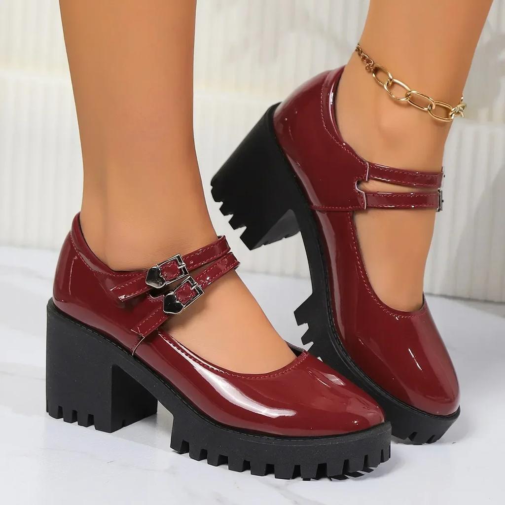 Fashion White French High Heels Chunky Heeled Thick Bottom British Style Mary Jane Small Leather Shoes Kawaii Shoes Zapatos De Mujer
