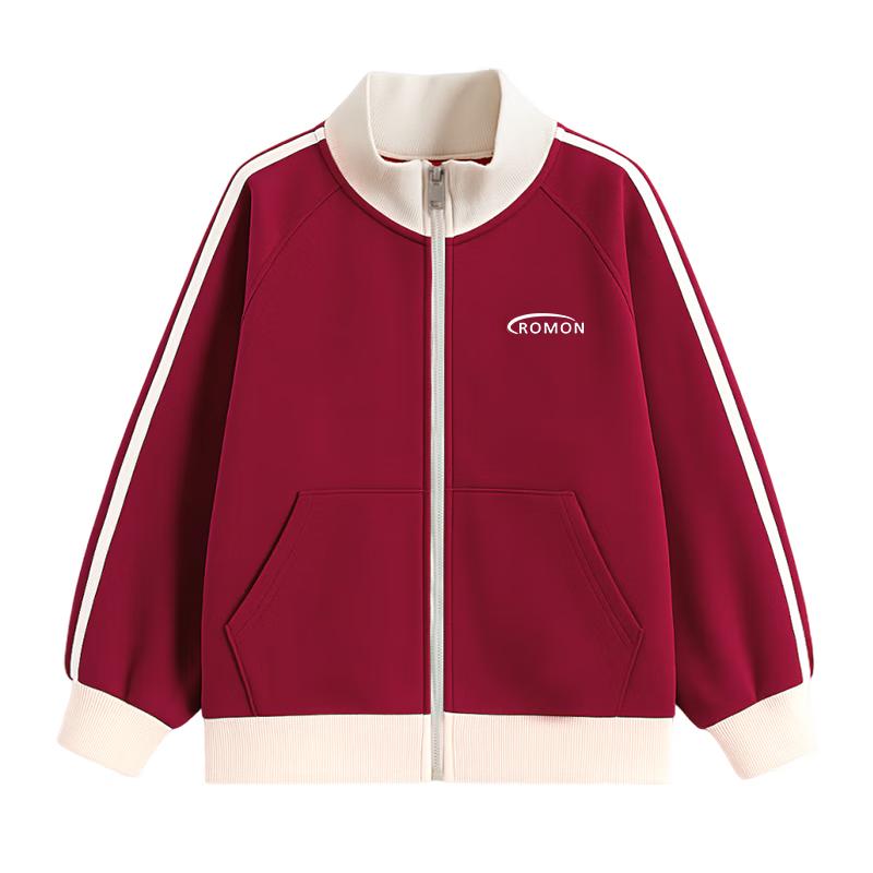 Luomeng Boys Stand Collar Retro Academy Style Baseball Jacket 150