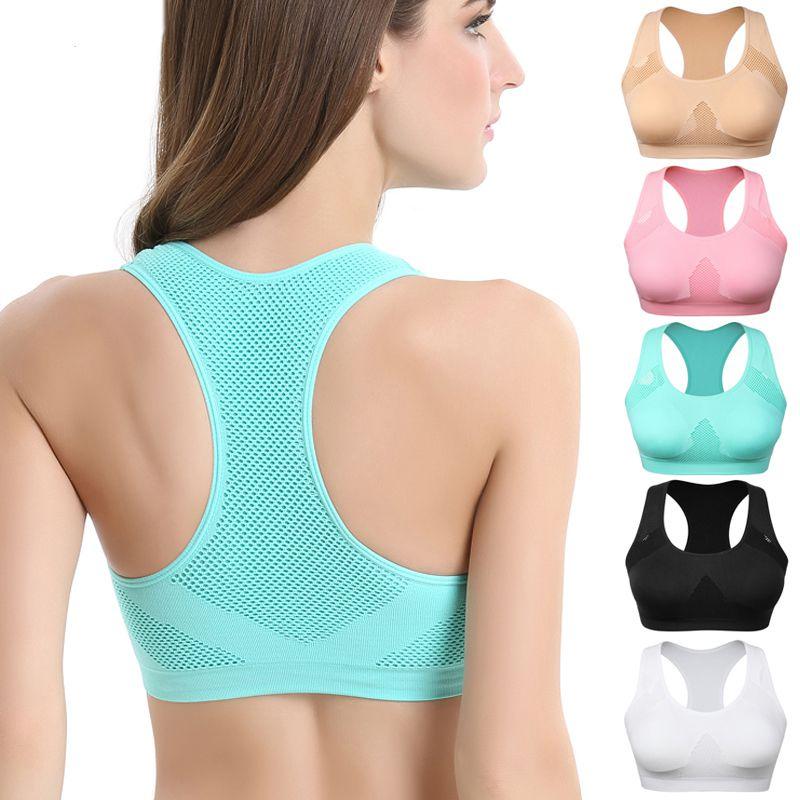 Women Breathable Padded Sports Bra With Hollow Out Design And Pure Color