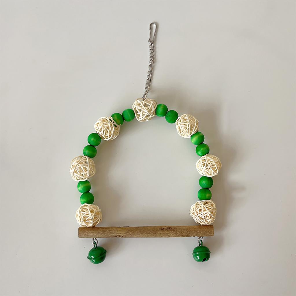 Vogel Schaukel Spielzeug Bunte Holzperlen Rattanball Papagei Schaukel Sitzstange mit Glocken für Nymphensittiche