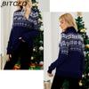 BITCED Autumn/Winter Jacquard Pullover Red Turtleneck Christmas Sweater Snowflake Knit Base Layer