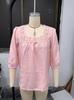 Summer Cotton Linen New Womens Top Solid Color Square Neck Lace Patchwork Threequarter Sleeves