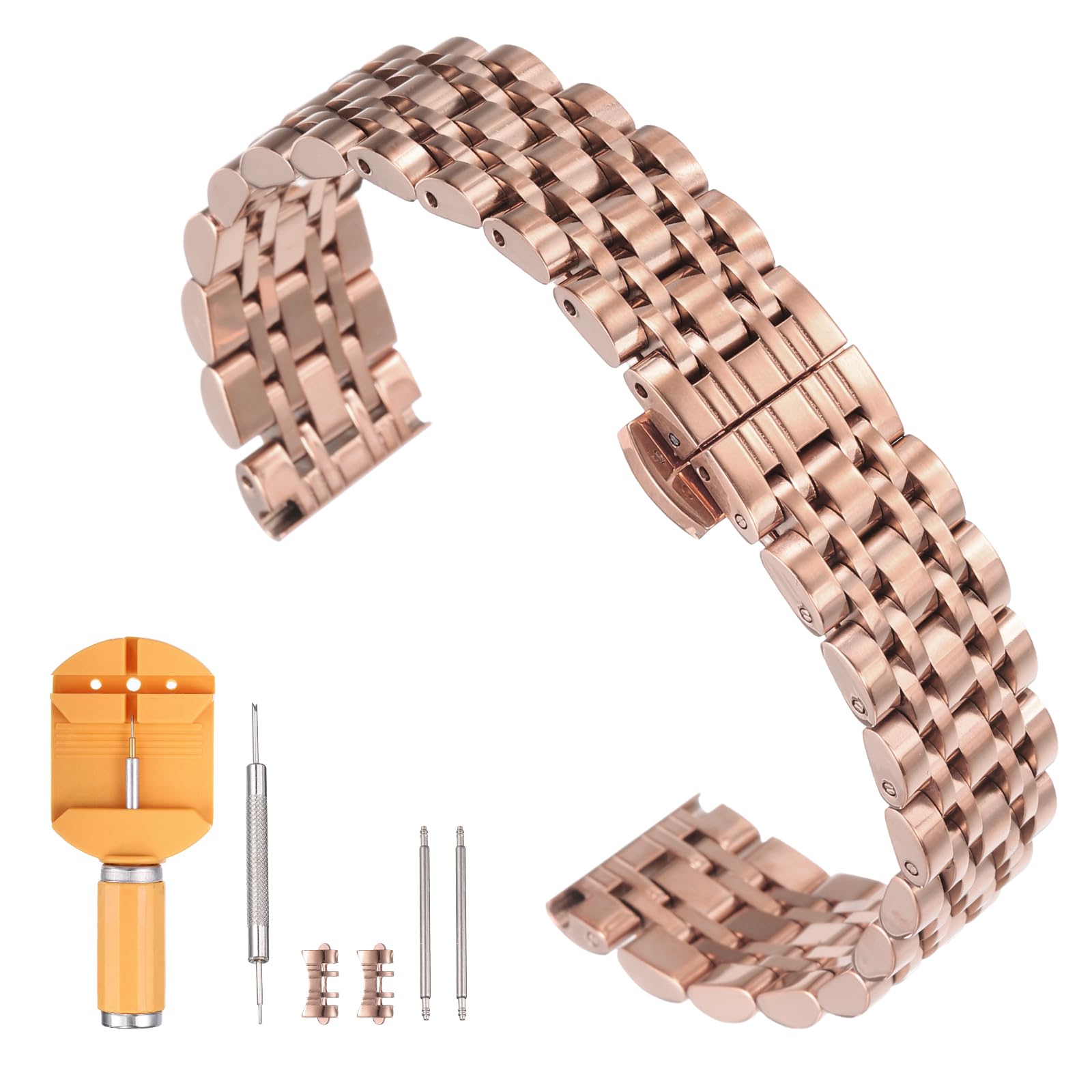 

[uxcell] Stainless Steel 16mm Quick Release Metal Watch Band with Butterfly Clasp, Replacement Strap with Removal Tool, Rose Gold, Men s & Women s