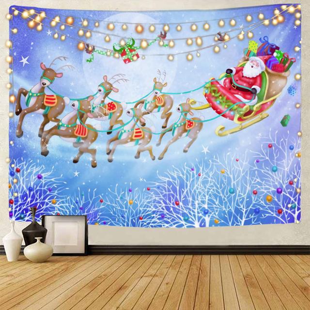 Santa Claus Christmas Snow Scenery Tapestry Χριστουγεννιάτικο φόντο Διακοσμητικό Ταπετσαρία Χριστουγεννιάτικο Διακόσμηση φόντου σπιτιού