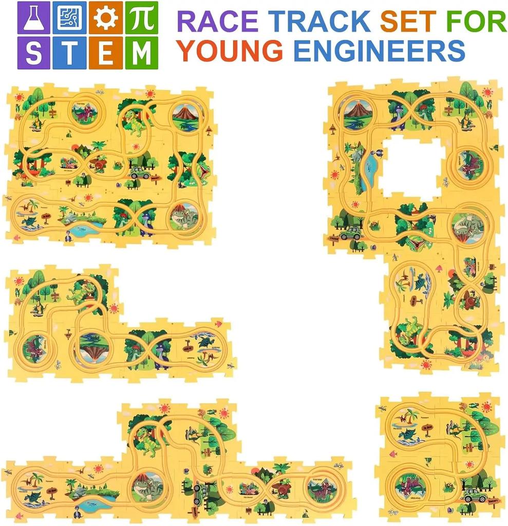 25PCS Puzzle Racer Kids Car Track Play Toy Set, Set with Vehicles, Railcar Track for Boys&girls, Preschool Christmas Games Gift