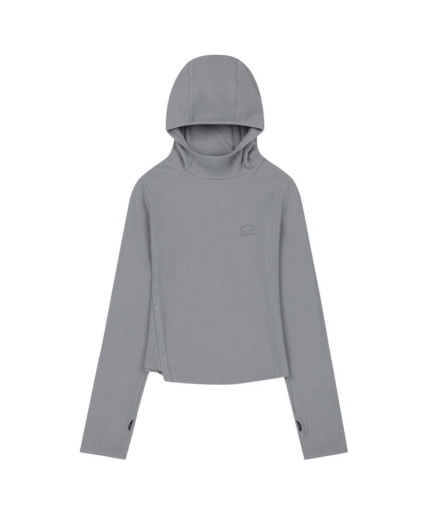 ODDSTUDIO Side Snap Waffle Hoodie Long Sleeve - Light Gray
