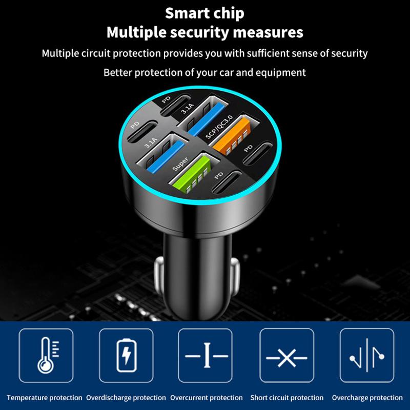 8-Port Car Charger 4Usb+4Type-C Pd Fast Charging Truck Vehicles Phone Adapter For Iphone Android Phone Laptop Tablet For Macbook
