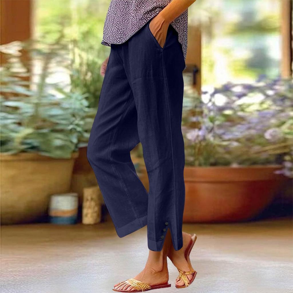 Women's Fashion Casual Pants Solid Color Straight Pants Elastic Waist Pants With Pockets