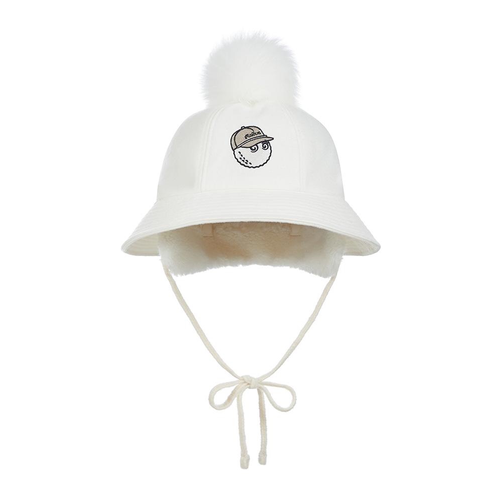 MALBON GOLF Real Fur Pom-Pom Wool Earmuff Bucket Hat Ivory (Woman)