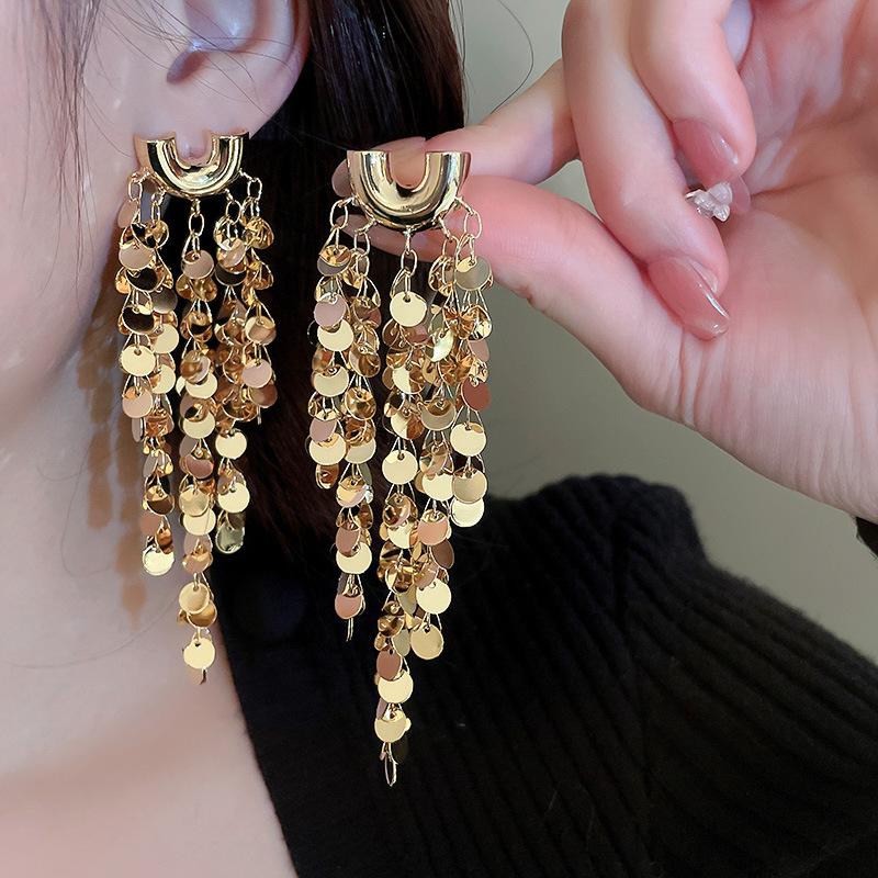 GemChic Women's Earrings Cool Ear Stud Needle U-Shaped Cluster Glitter Tassel Long Earrings Birthday Christmas Jewelry Gift