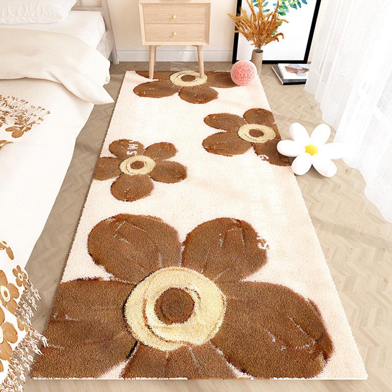 French Style Bedroom Decor Plush Carpet Flower Pattern Carpets for Living Room Fluffy Soft Bedside Rug Thick Washable Floor Mat