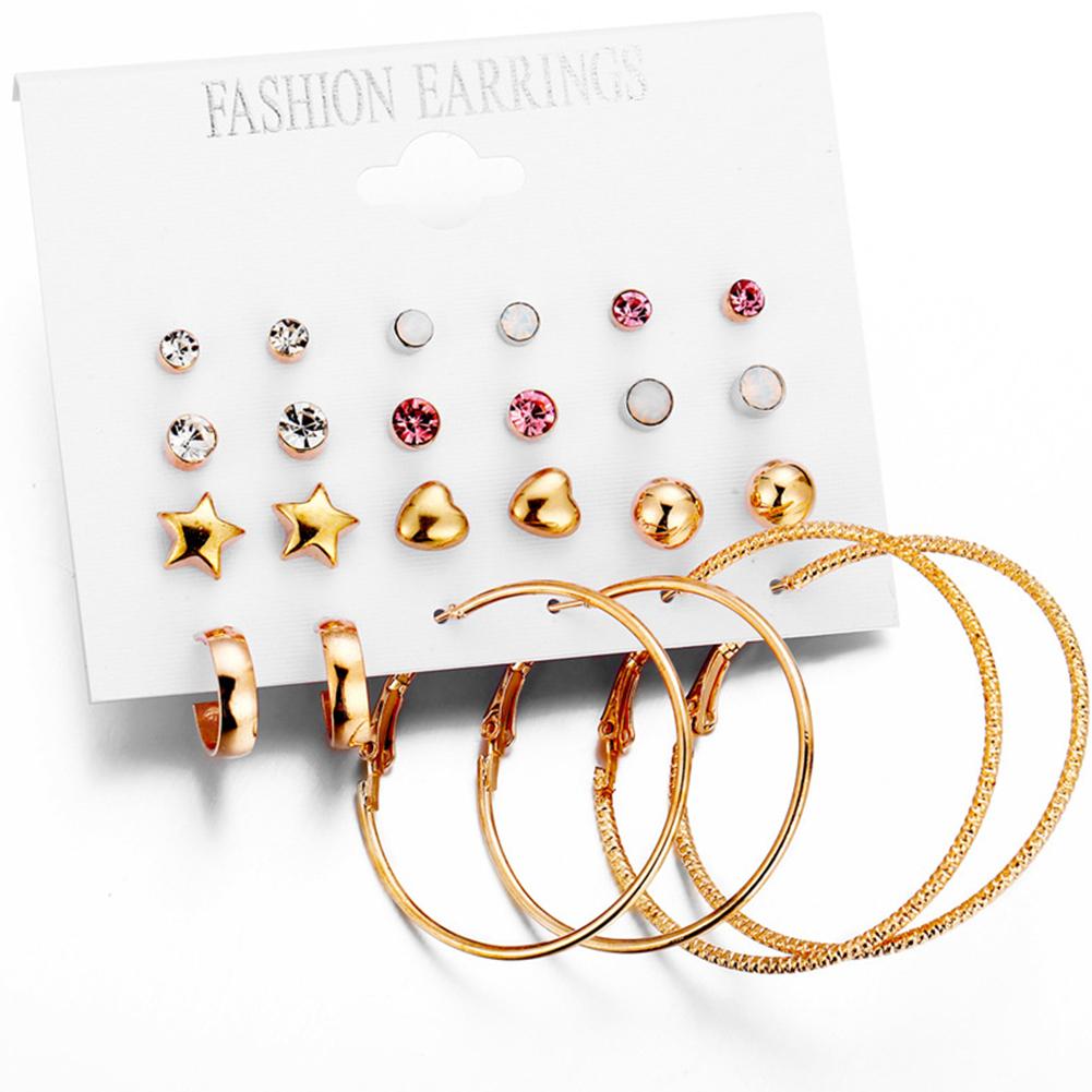 12 Pairs Fashion Exaggerated Crystal Circle Earrings