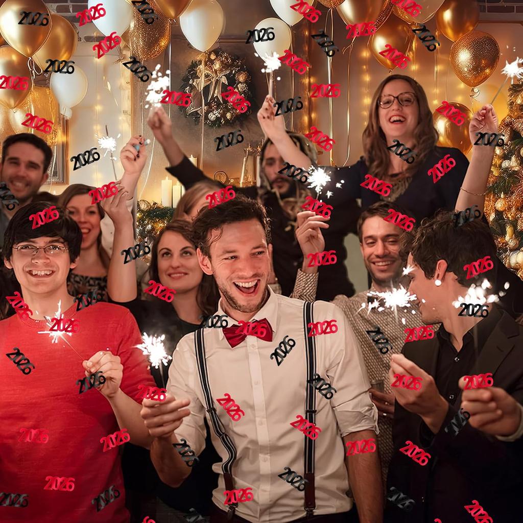 MARFOREVER Black Red 2026 Confetti, 2026 New Years Glitter Confetti Black Red 2026 New Year Table Scatters for Happy New Year Party Decorations 2026