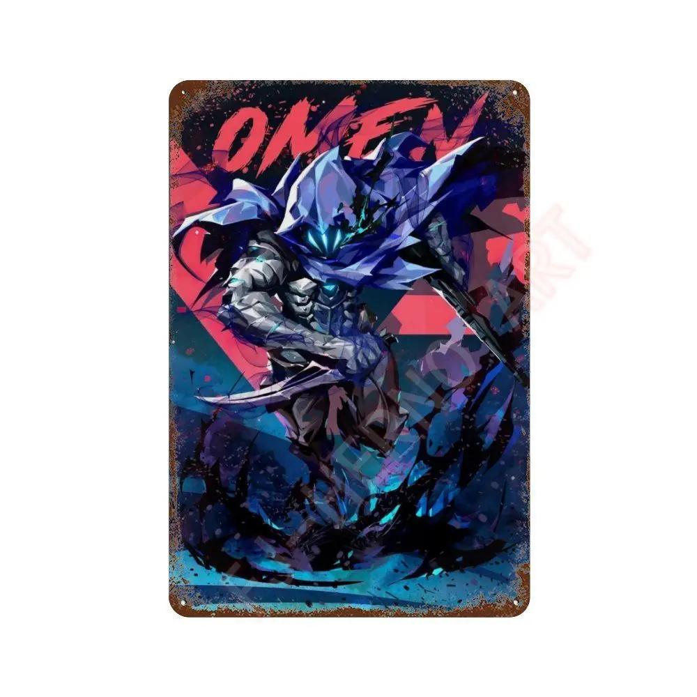 Anime Online Game Valorant Poster Neon Metal Tin Sign Plaque Wall Kawaii Game Room Decor Reyna Jett Gaming Gamer Aesthetic Gift