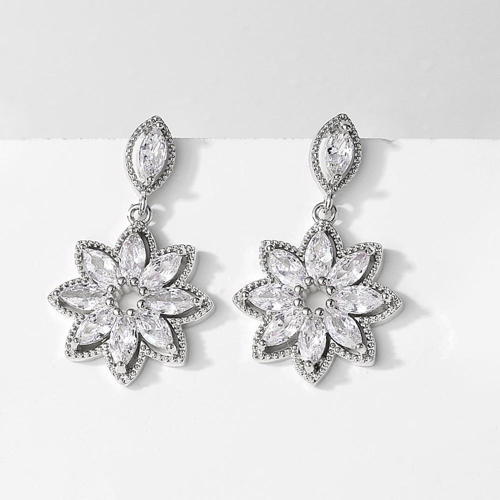 

Korean Crystal Flower Earrings: Luxury Micro-Paved Marquise Zircon Jewelry