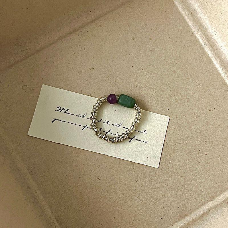 Color crystal beaded ring  niche design sense high-end finger ring light luxury temperament all-match ring accessories