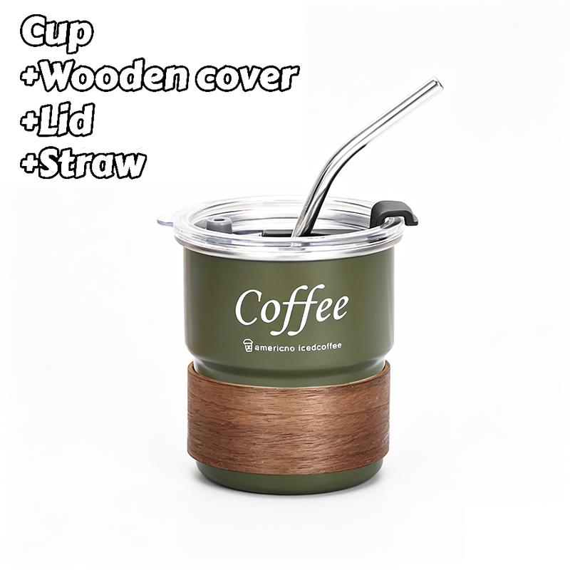 300Ml Coffee Cup With Straw Cover Portable Stainless Steel Anti Scalding Outdoor Camping Beer Mug