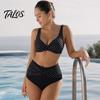 Vintage Style Swimsuit 2Pcs/Set Plus Size Bikini Set, Cross-Chest V-Neck Bra with Built-In Support, Photogenic Beach Outfit High-Waisted Twist