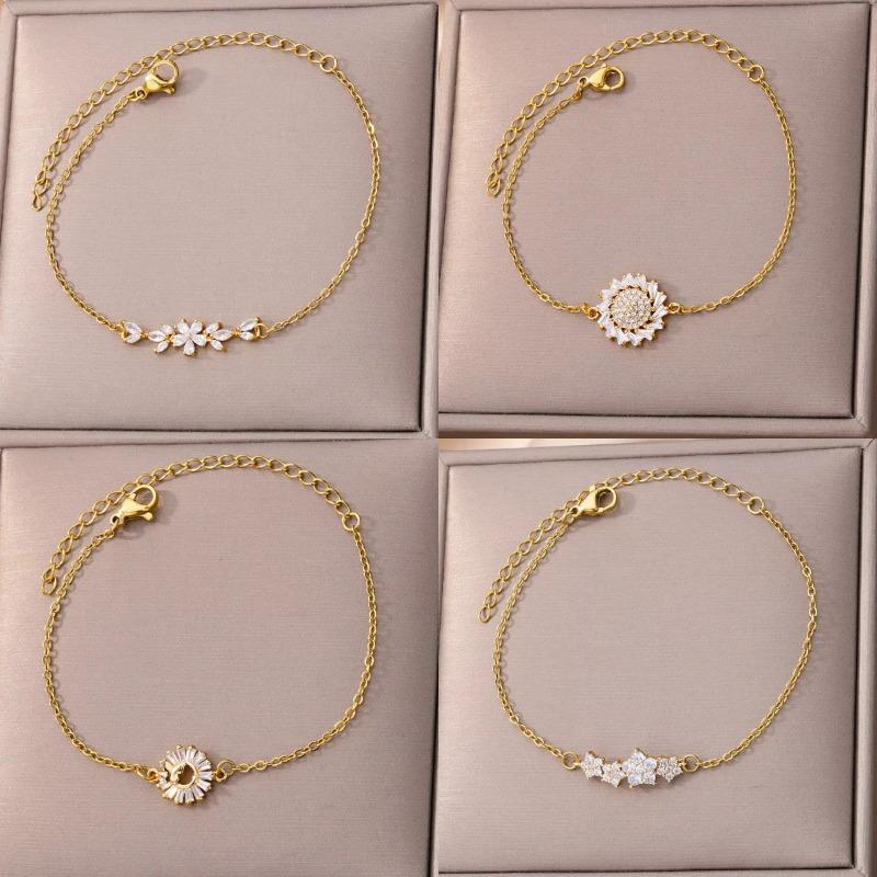 Zircon Flower Bracelet Women's Fashion Light Luxury Design Gold Chain Light Luxury Jewelry