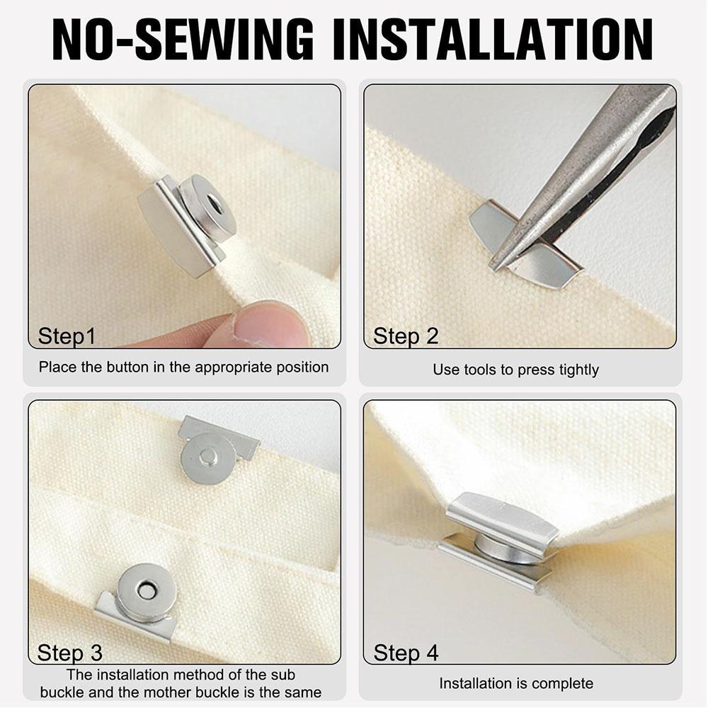 10Pair Snap Buttons Metal Seamless Magnetic Buckle Clasp For Tote Bags, Clothing