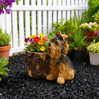 Cute Dog Resin Flower Pot Puppy Garden Statue with Flower Pot Bucket Flowerpot Plant Pots Indoor for Desktop Windowsill