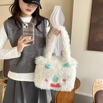 Cute Little Monster Cartoon Plush Gift Wind Bag, Large Capacity Schoolgirl Shoulder Handbag Tote Bag