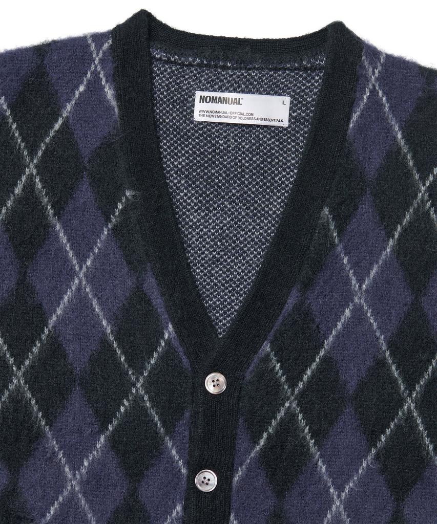 Nomanual Argyle Hairy Cardigan - Dark Navy