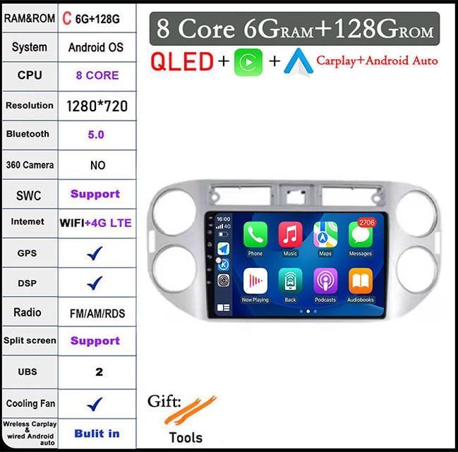 QLED Touch Screen Android 14 For Volkswagen VW Tiguan 1 NF 2006 2008 -2016 Car Radio Multimedia Video Player DSP IPS 5G WIFI