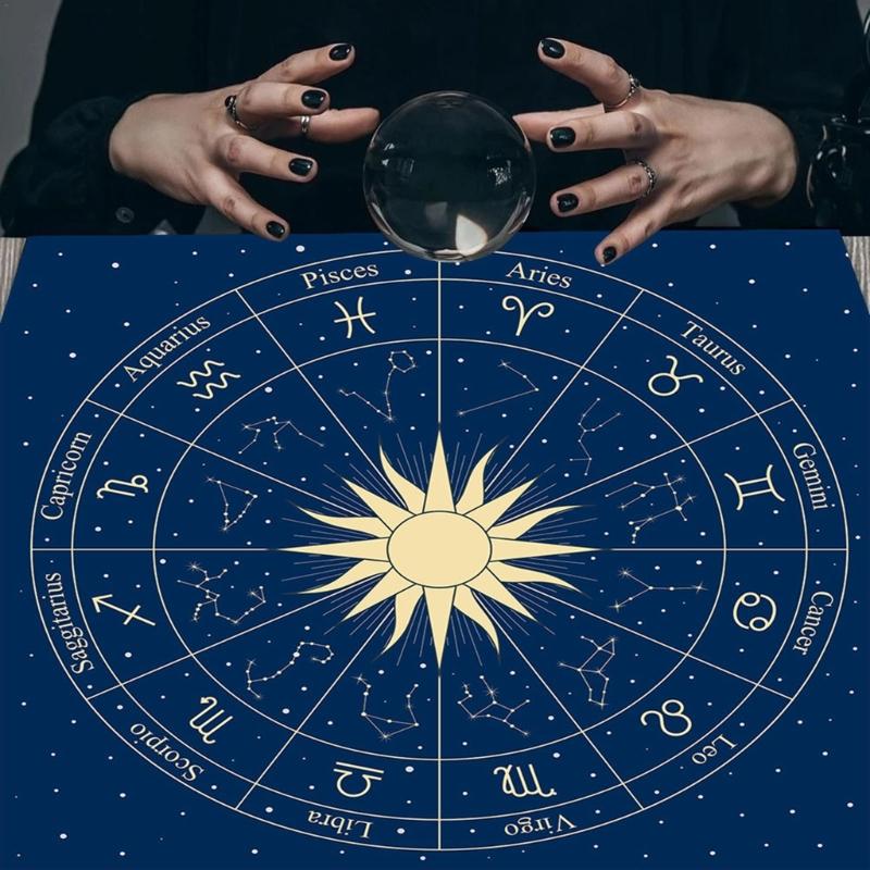 12 Constellations Astrologys Tablecloth Altars Cloth Square Divinations Cards Table Cloth Witchcrafts Deck Cloth Endurin