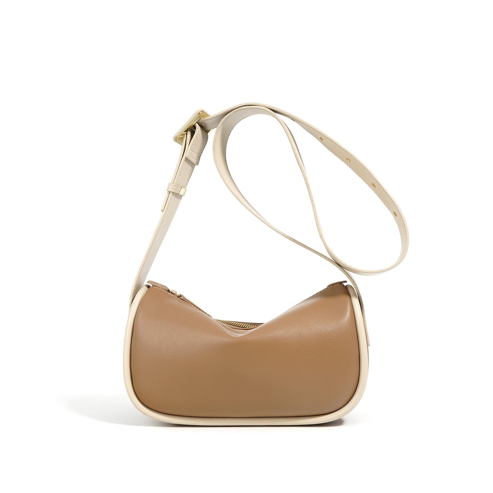 

Весенняя сумка-седло из коровьей кожи контрастного цвета 2025 Простая通勤ная универсальная наплечная сумка Широкий плечевой ремень Сумка через плечо Сумка-подушка