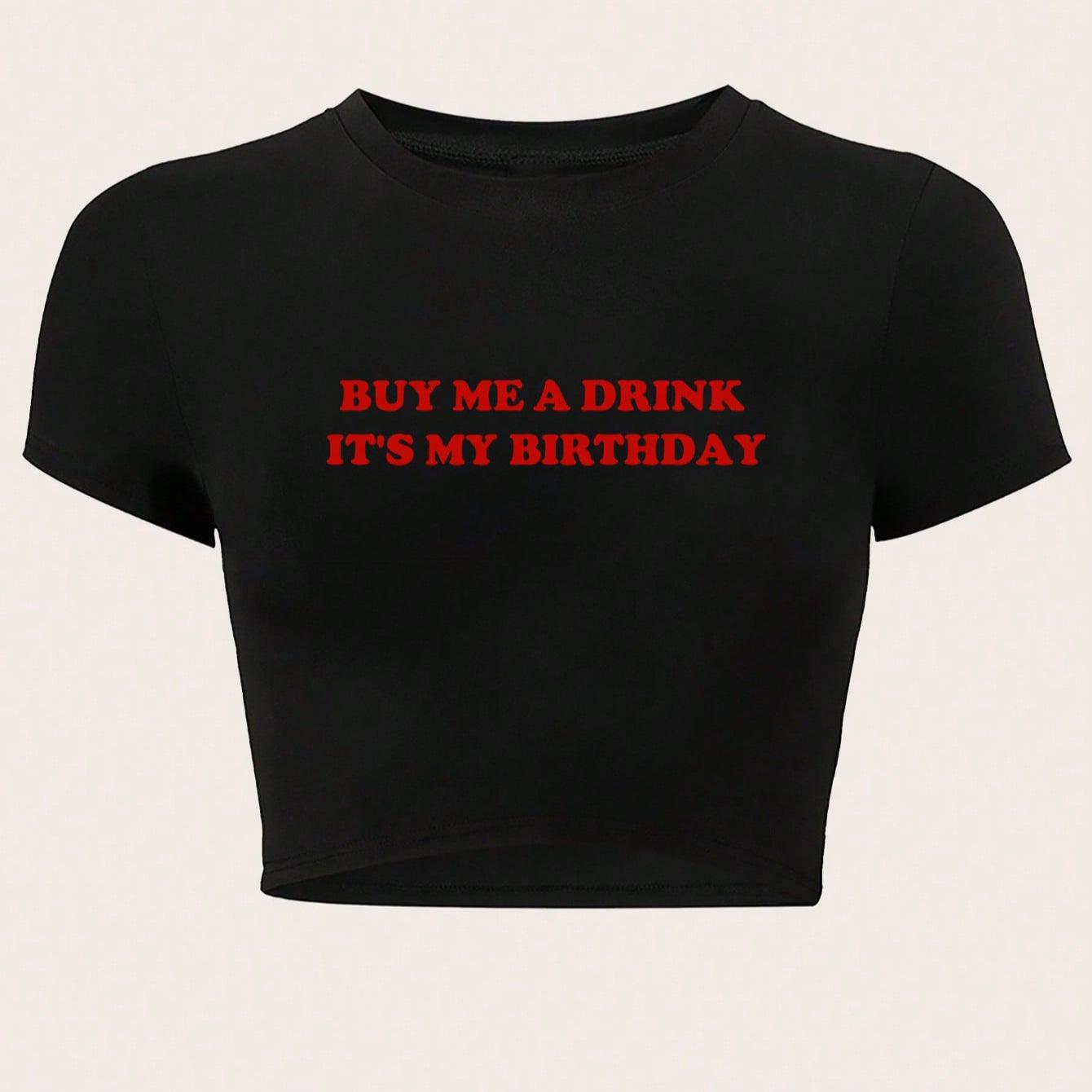 

Trendy Cross-Border E-commerce Birthday Print Cropped T-shirt: Sexy Slim-Fit Short Sleeve Top Small