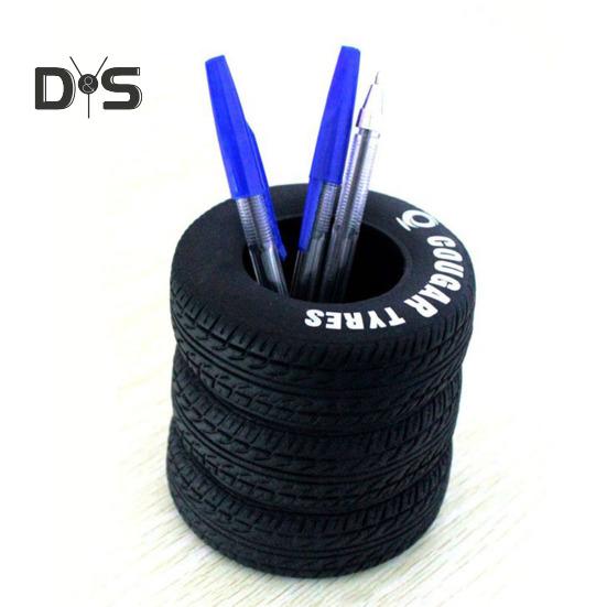 Pen Holder 3-Layer Car Tire Design Black Rubber Pen Holder Desk Organization Stationery Storage Organization Tool