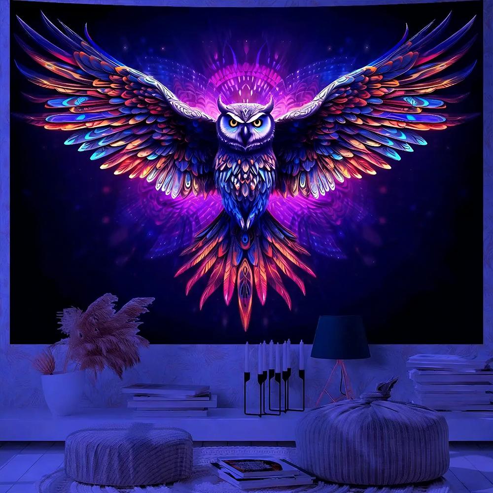 Fluorescent Tapestries With Majestic Bird Designs Uv Reaction Tapestry Background Decoration  Bedroom Party Decoration