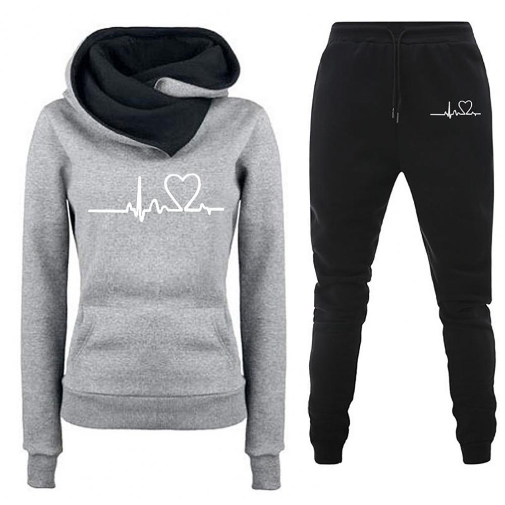 1 Set Women Tracksuit Suit Solid Color Comfortable Two-Piece Set Stylish Hooded Sweatshirt And Pants for Outdoor
