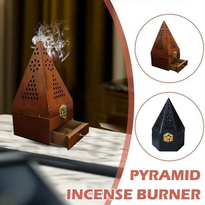 Antique Aromatherapy Box Handcrafted Classic Wooden Incense Cone Holder Pyramid Incense Burner