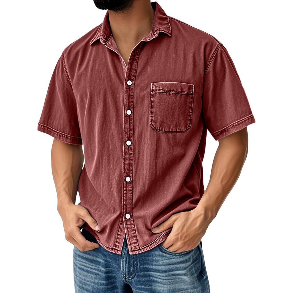 Men's Vintage Button Down Bowling Shirts Short Sleeve Summer Beach Shirt