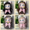 1Pcs Cute Curly Hair Plush Cat Doll Keychain Kawaii Flower Wreath Stuffed Toy With Bow For Bag Charm Kids Gift