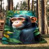 1pc Chimpanzee Print Throw Blanket Polyester Fiber, Lightweight Flannel, Soft & Warm, All Season Use for Outdoor, Camping Digital Print