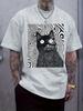 Psychedelic Black Cat Print T-shirt - Casual Crew Neck Short Sleeve Tee with Vibrant Design
