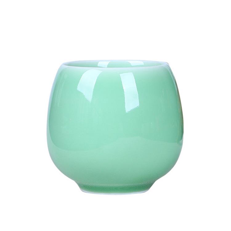 Longquan Celadon Ceramic Tea Cup - Handleless, Engravable, with Ice Crack Design for Home or Office Use