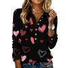 Damen Retro Street Lässiger V-Ausschnitt Langarm Knopf Valentinstag Herz Pullover Top