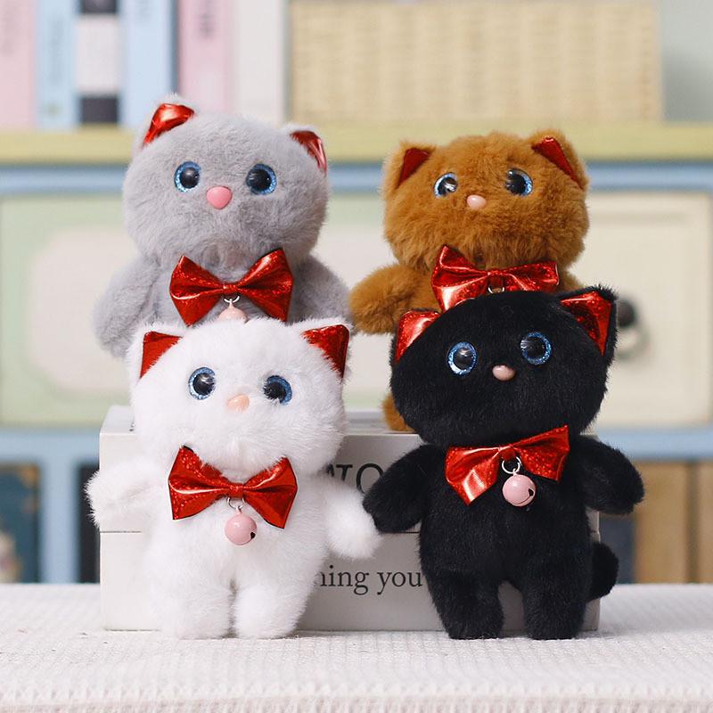 Plush Cat Keychain With Bowtie Cute Cartoon Animal Gift For Kids And Teens
