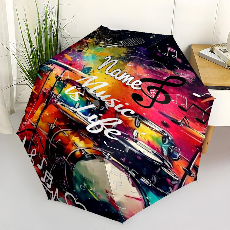 1PC Music Life Custom Name Automatic Open/Close, 8-Rib Durable Frame Compact Travel Umbrella for Men & Women D1222085