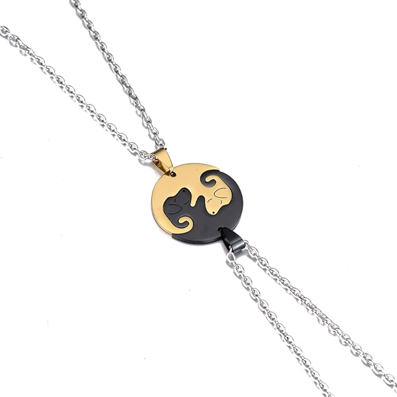 Dog Puppy Pendant Necklace Matching Animal Pet Yin Yang Puzzle Necklace for Women Men Long Distance Love Couple Friendship Necklace Jewelry 2Pcs Set 01 Dog Circle Gold Black