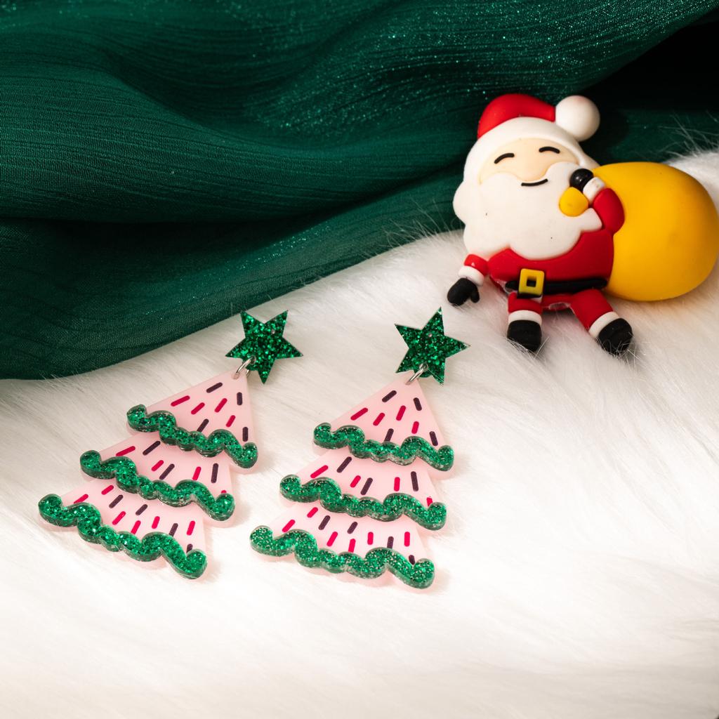 Festive Colorful Christmas Tree Earrings Glitter Acrylic Creative Dopamine Design Women Elegant Earrings