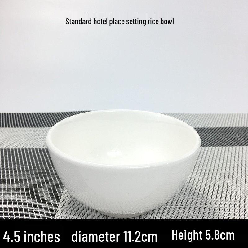 Thickened White Ceramic 4.5-inch Restaurant Rice Bowl Set (10-Pack)