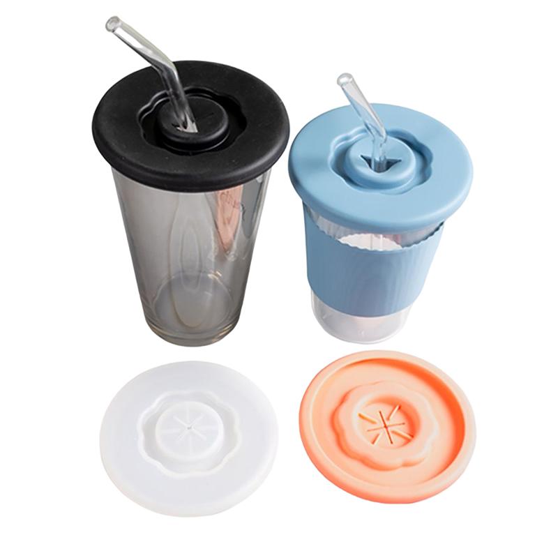 All-Matching Silicone Cup Lid Glass Drink Cover Heat-Resistant With Straw Hole