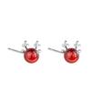 S925 Sterling Silver Garnet Reindeer Antler Stud Earrings - Cute Christmas Gift with Japanese and Korean Girlish Style