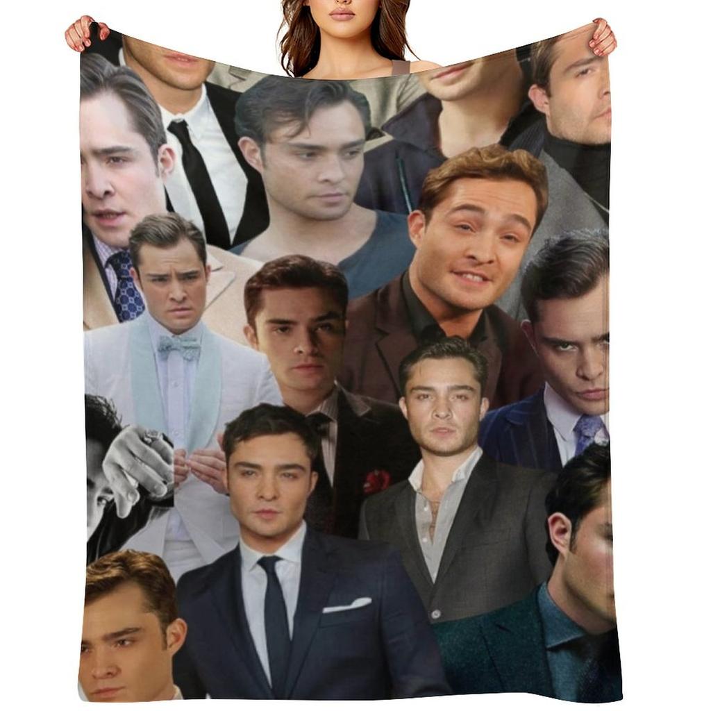 ed westwick photo collage Throw Blanket Cute Decorative Beds Plaid on the sofa heavy to sleep Blankets