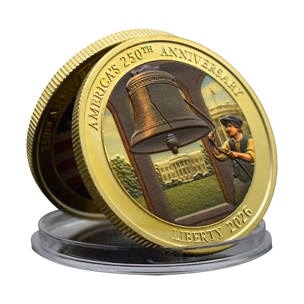 

250th Anniversary of American Independence Challenge Coin, Zinc Alloy, Freedom Bell and Declaration of Independence Scroll, Commemorative Medal, Medal золотий